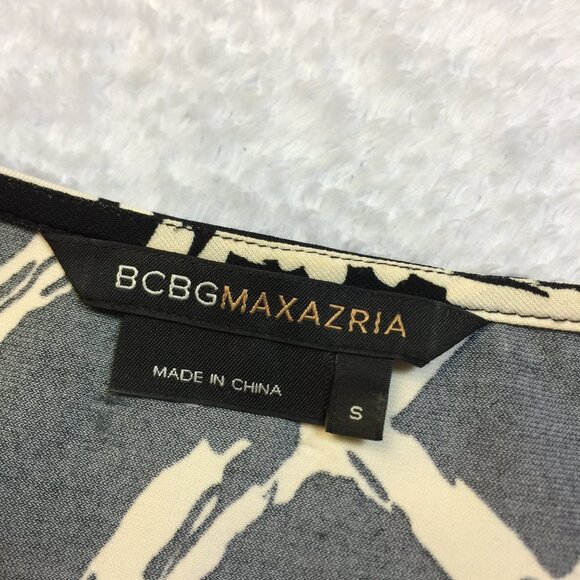 BCBGMaxAzria Faux Wrap A-line Dress Size S Womans Black Grid Cap Sleeve Stretch - Picture 4 of 14